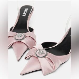 Versace Blush Satin Heels with Medallion
